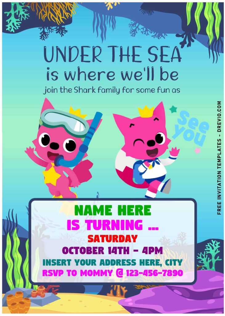 Invitation Template of (Free Editable PDF) Pinkfong Baby Shark Doo Doo Doo Invitation Templates 3