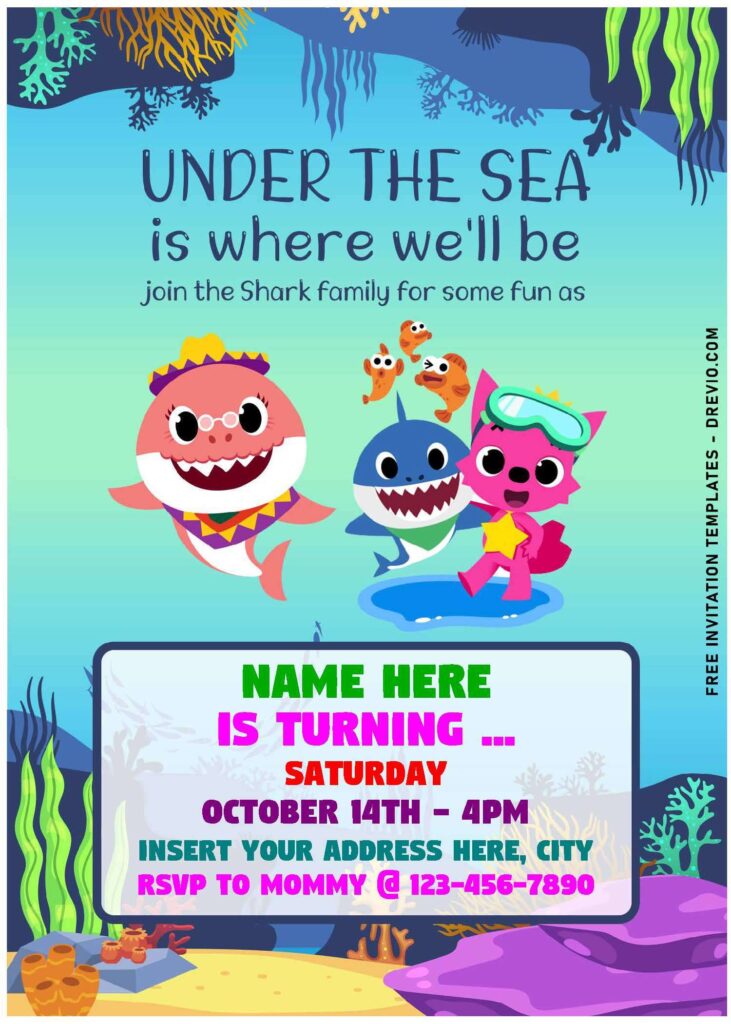 Invitation Template of (Free Editable PDF) Pinkfong Baby Shark Doo Doo Doo Invitation Templates 2