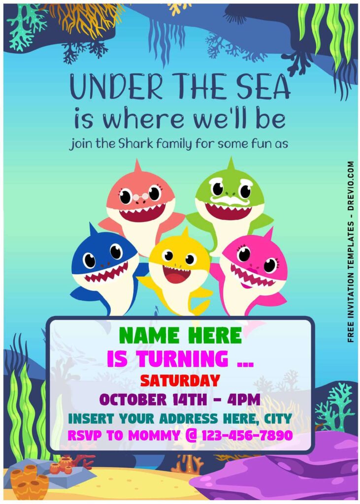 Invitation Template of (Free Editable PDF) Pinkfong Baby Shark Doo Doo Doo Invitation Templates 1