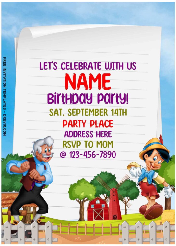 (Free Editable PDF) Barnyard Pinocchio Birthday Invitation Templates For All Ages with cartoon Barnyard house