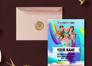 (Free Editable PDF) Magical Rainbow Cocomelon Family Birthday Invitation Templates
