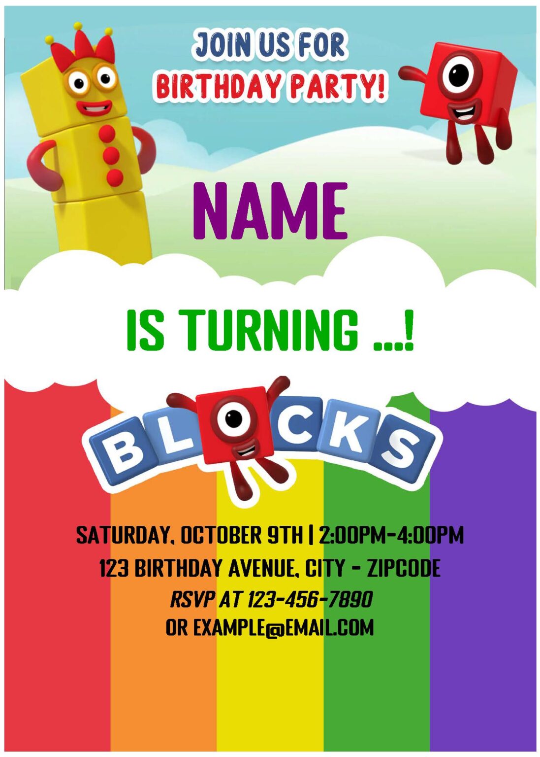 Free Editable Pdf Rainbow Numberblocks Birthday Invitation Templates Download Hundreds Free