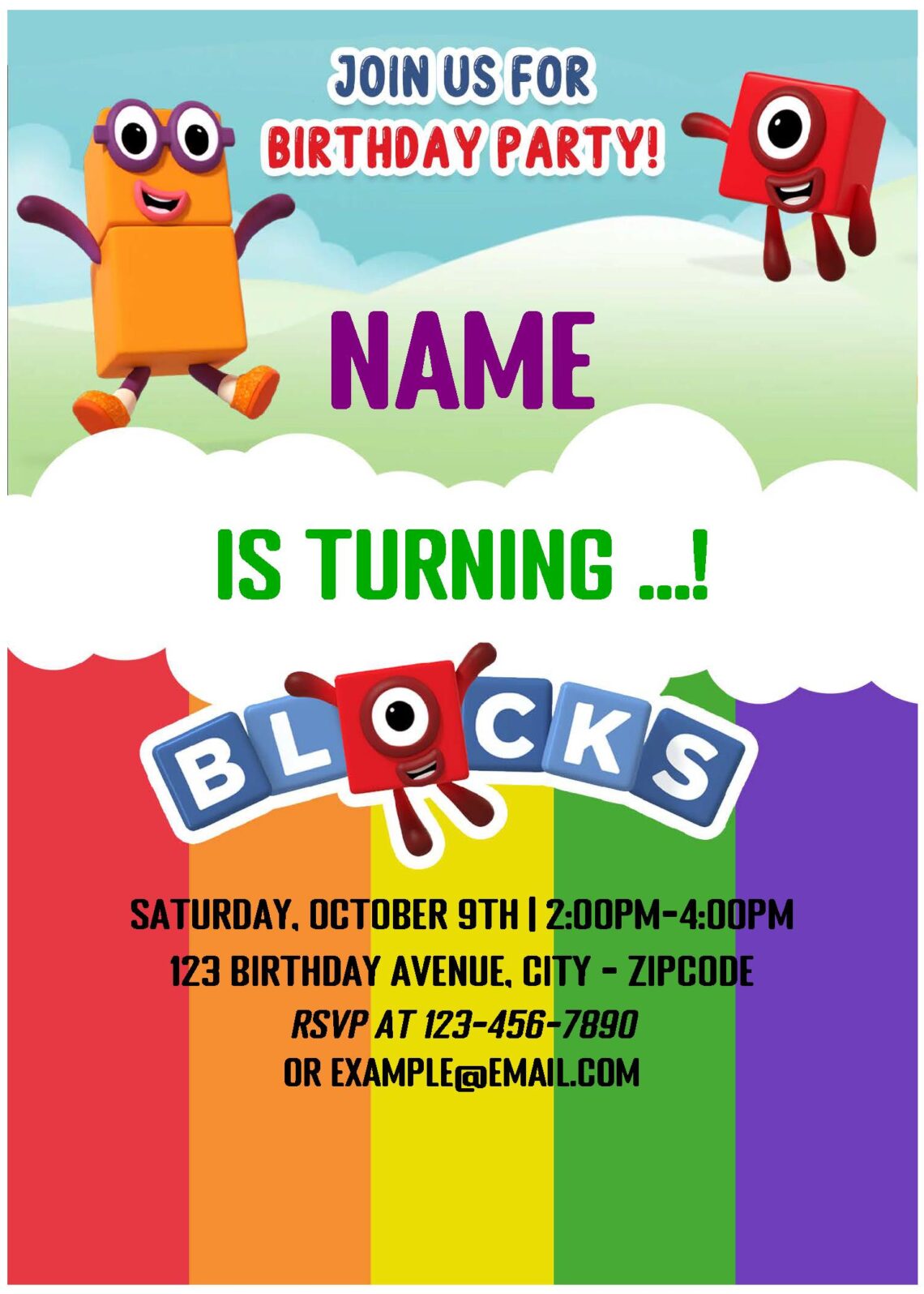 Free Editable Pdf Rainbow Numberblocks Birthday Invitation Templates