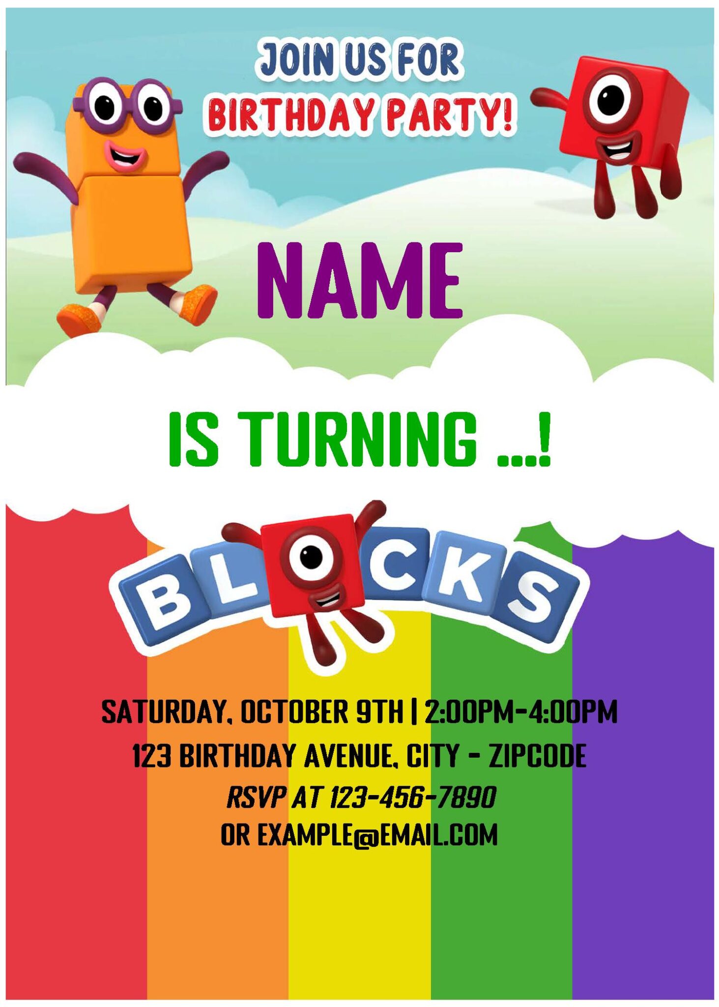 Free Editable Pdf Rainbow Numberblocks Birthday Invitation Templates Download Hundreds Free