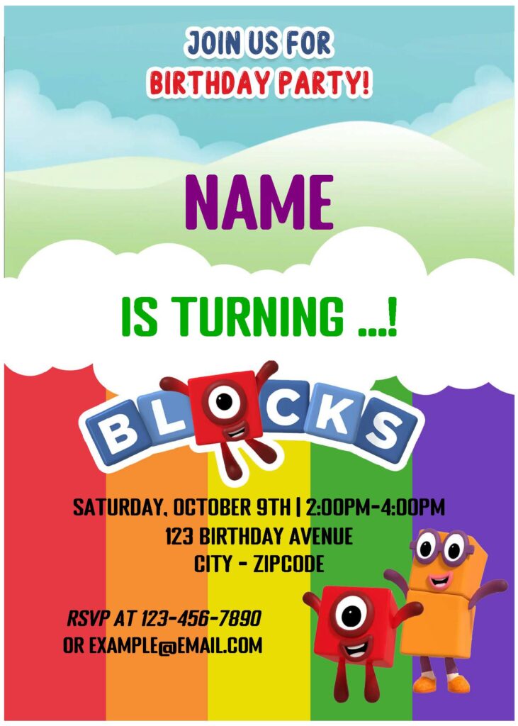 Numberblocks Birthday Invitation for Toddlers