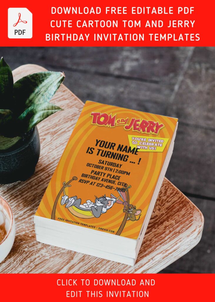 Invitation Template of (Free Editable PDF) Classic Cartoon Tom And Jerry Birthday Invitation Templates 5