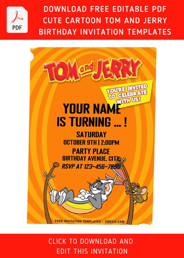 Invitation Template of (Free Editable PDF) Classic Cartoon Tom And Jerry Birthday Invitation Templates 4