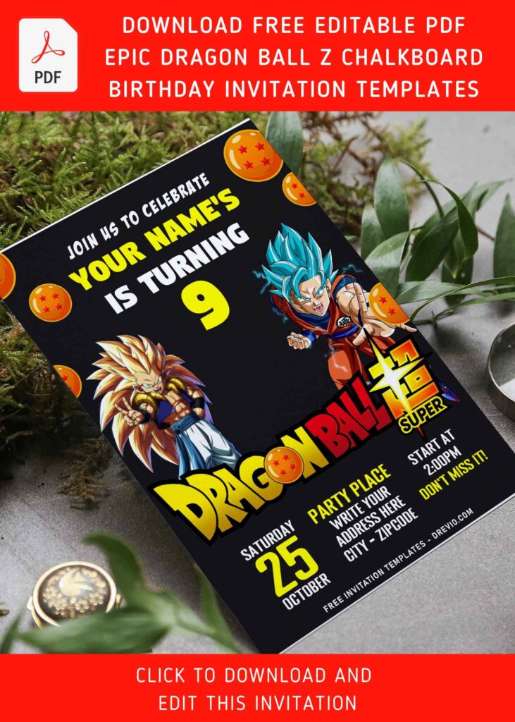 Invitation Template of (Free Editable PDF) Chalkboard Dragon Ball Z Birthday Invitation Templates 4