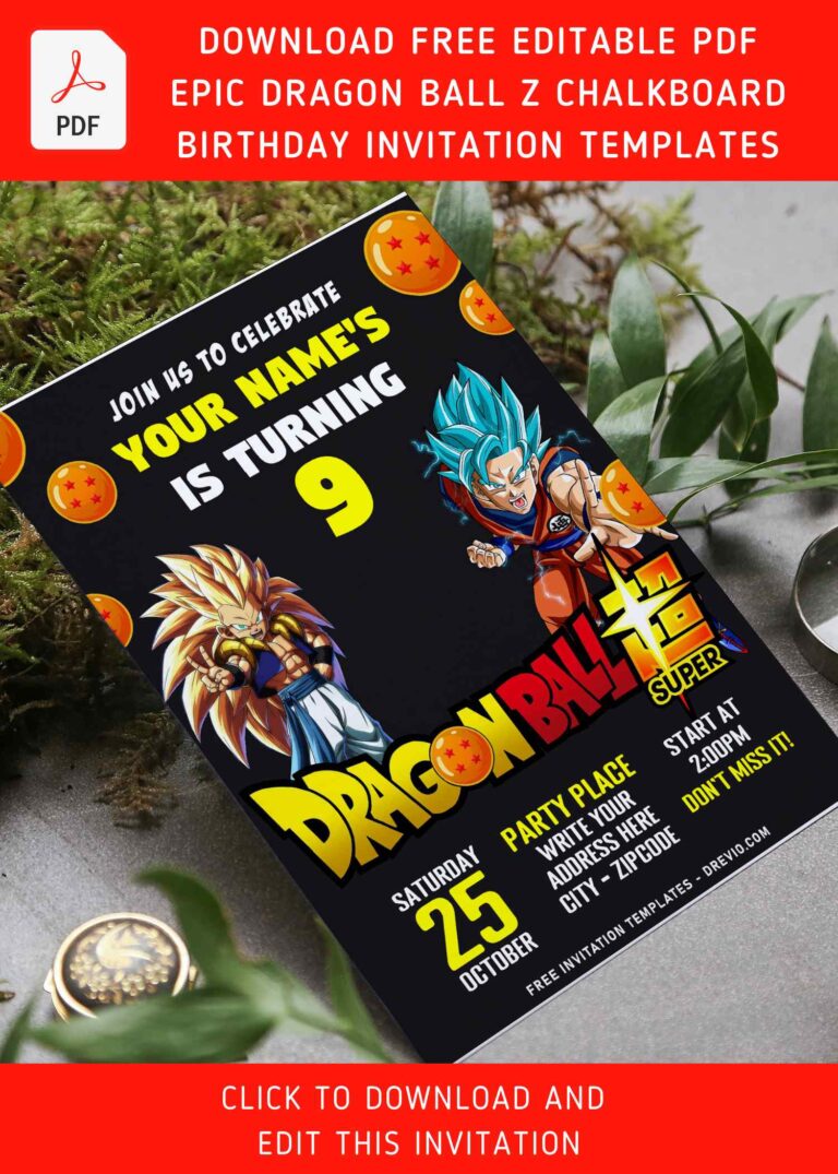 (Free Editable PDF) Chalkboard Dragon Ball Z Birthday Invitation ...