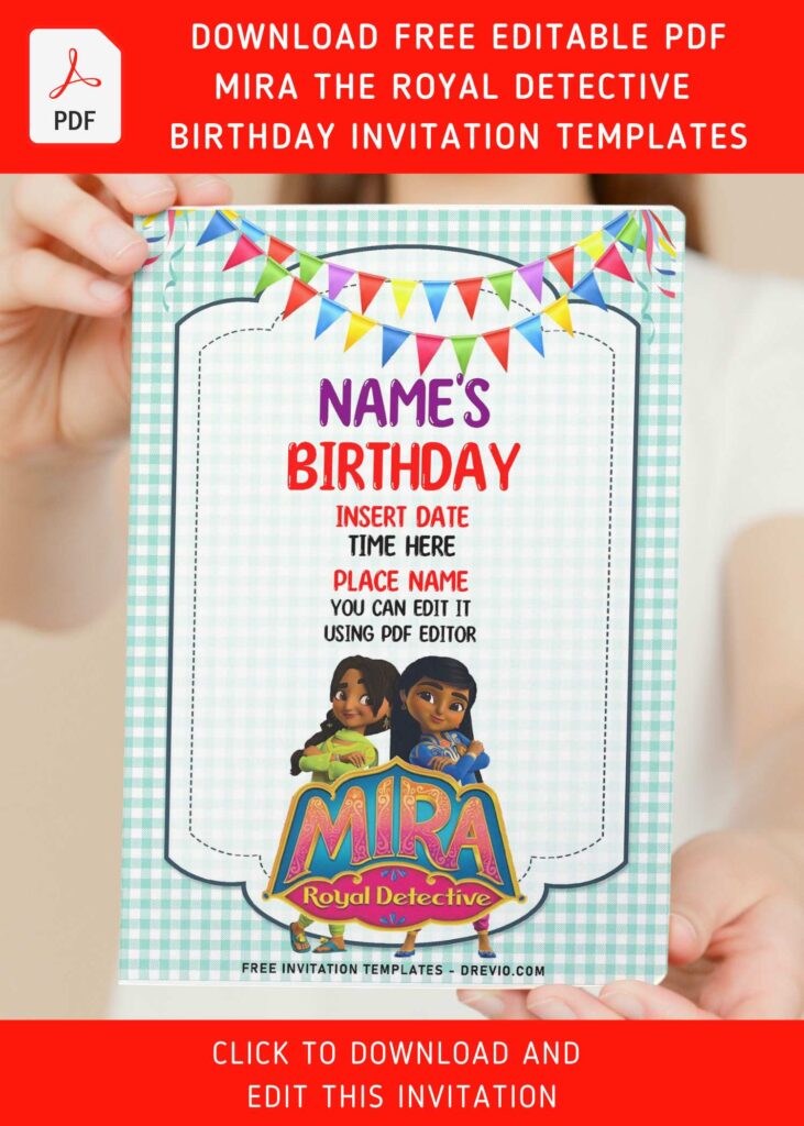 (Free Editable PDF) Curious Mira The Royal Detective Birthday Invitation Templates with Mira