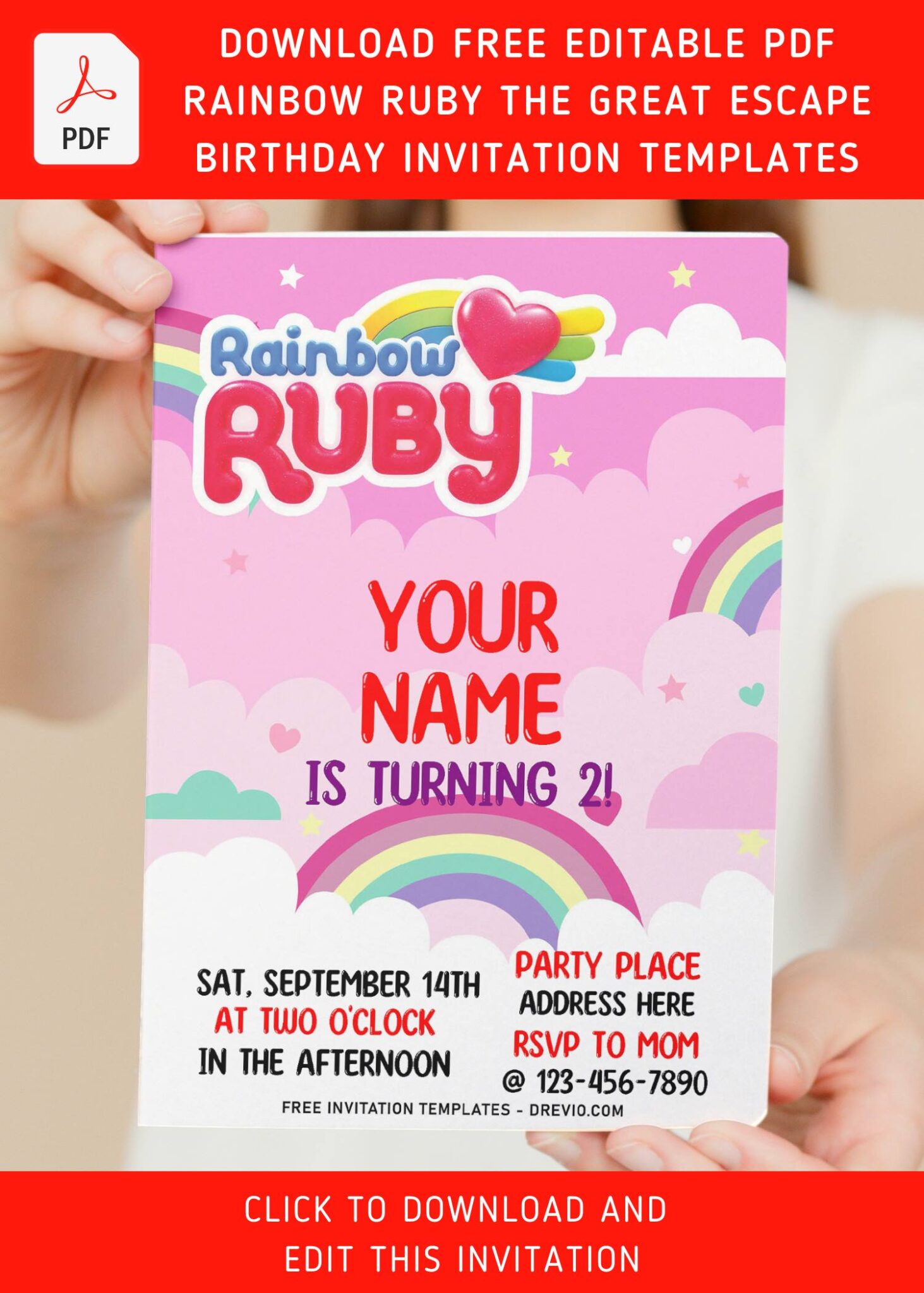 Free Editable PDF – Sweet Rainbow Ruby The Great Escape Birthday