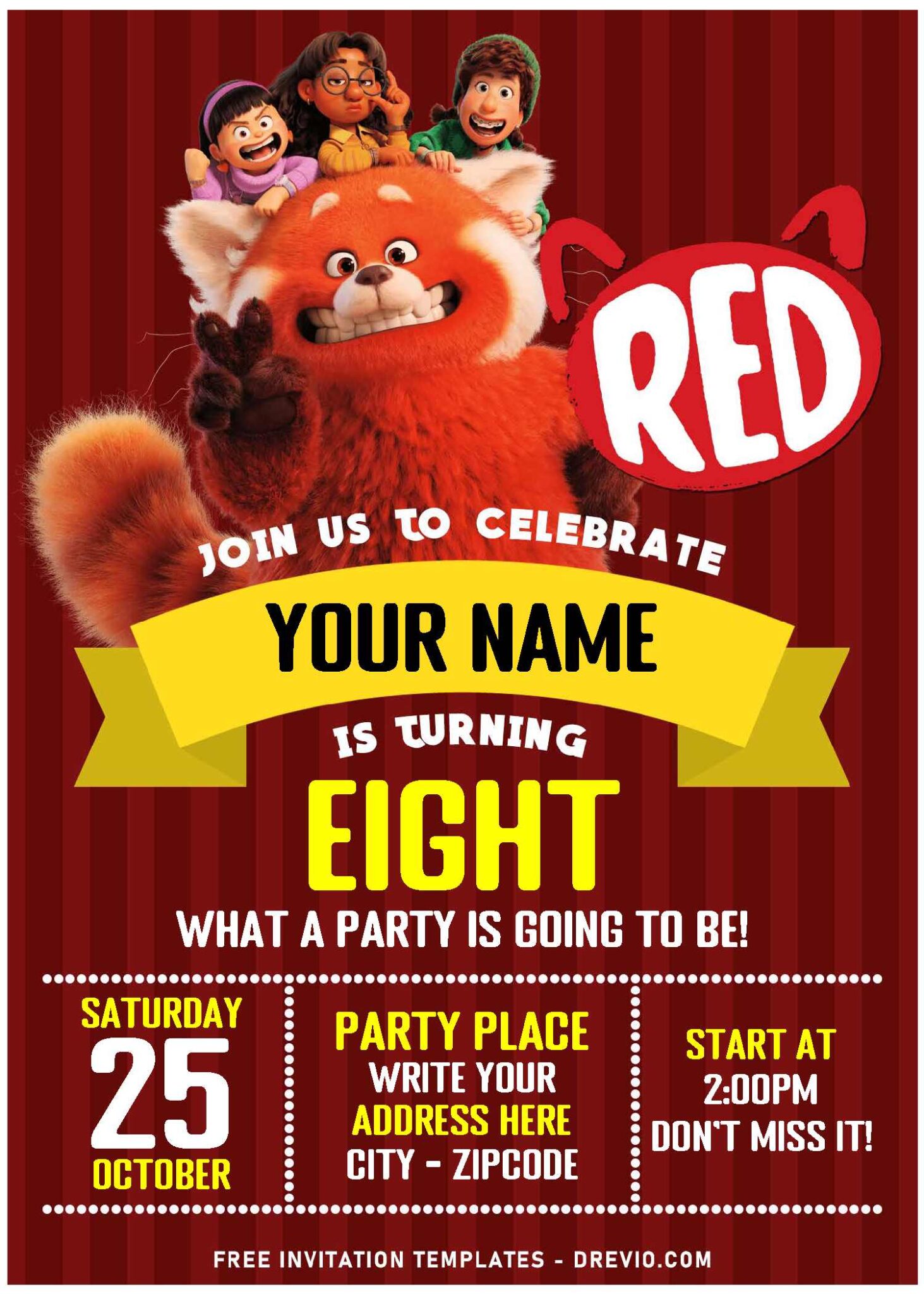 Free Editable PDF Turning Red Birthday Invitation Templates Download Hundreds FREE PRINTABLE