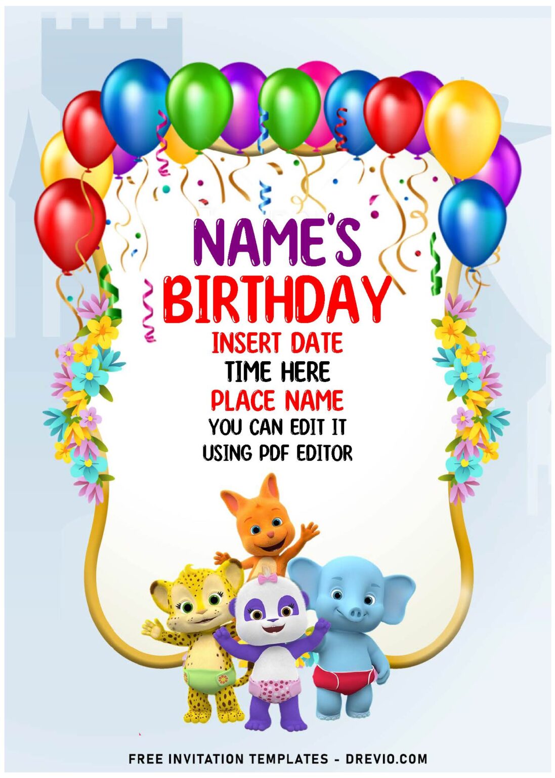 (Free Editable PDF) Cheerful Word Party First Birthday Invitation ...