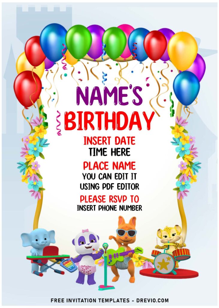 (Free Editable PDF) Cheerful Word Party First Birthday Invitation Templates with watercolor balloons