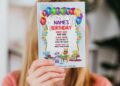 (Free Editable PDF) Cheerful Word Party First Birthday Invitation Templates with colorful text