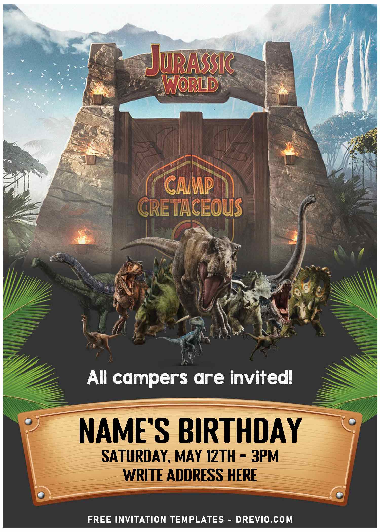  Free Editable PDF Spectacular Jurassic World Dinosaur Birthday Invitation Templates C