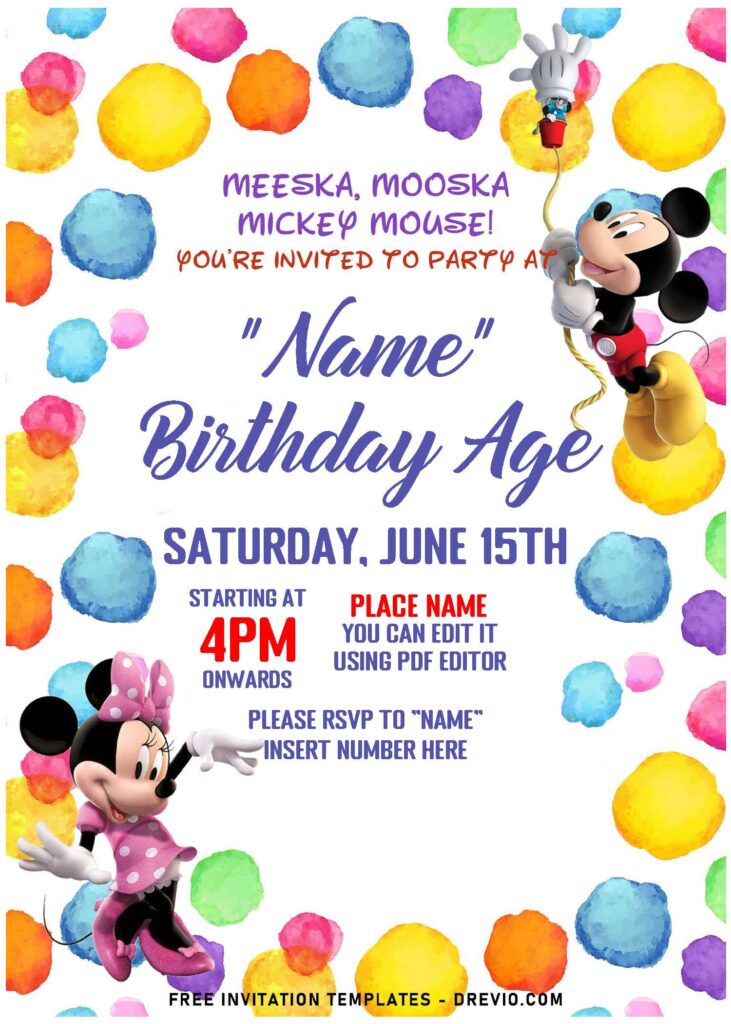 Invitation Template of (Free Editable PDF) Colorful Mickey And Minnie Mouse Birthday Invitation Templates 3