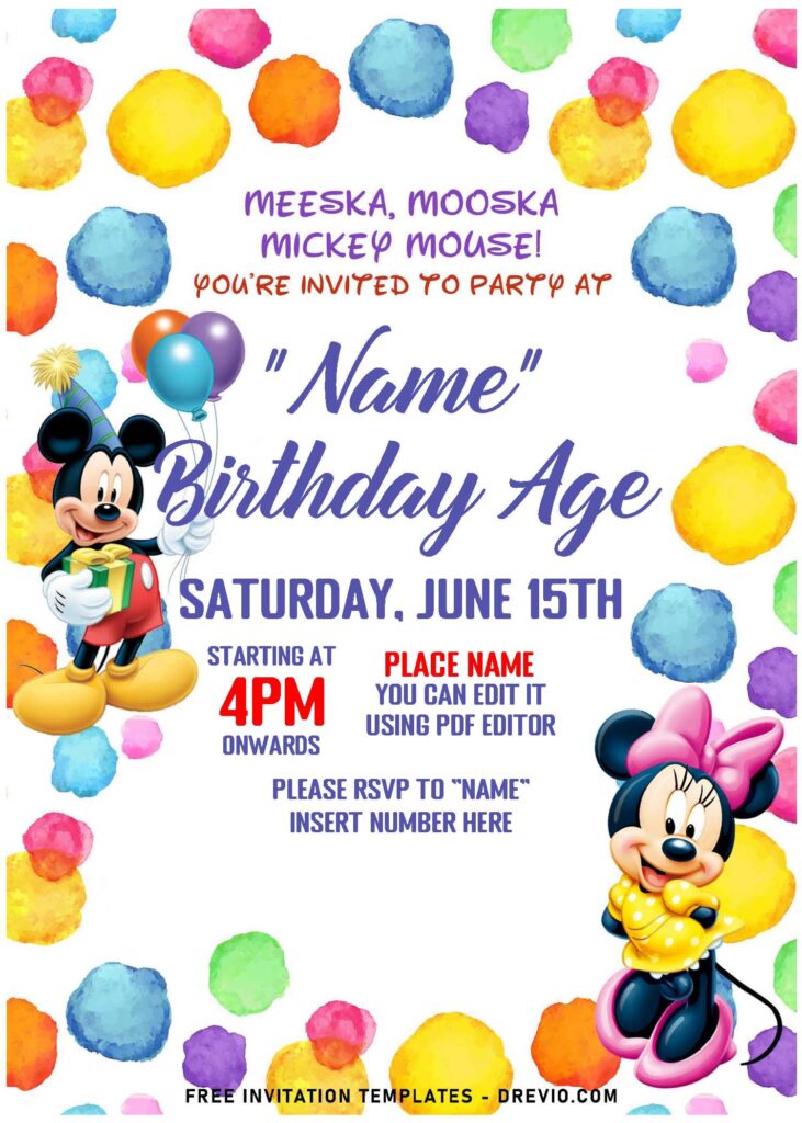 Invitation Template of (Free Editable PDF) Colorful Mickey And Minnie Mouse Birthday Invitation Templates 2