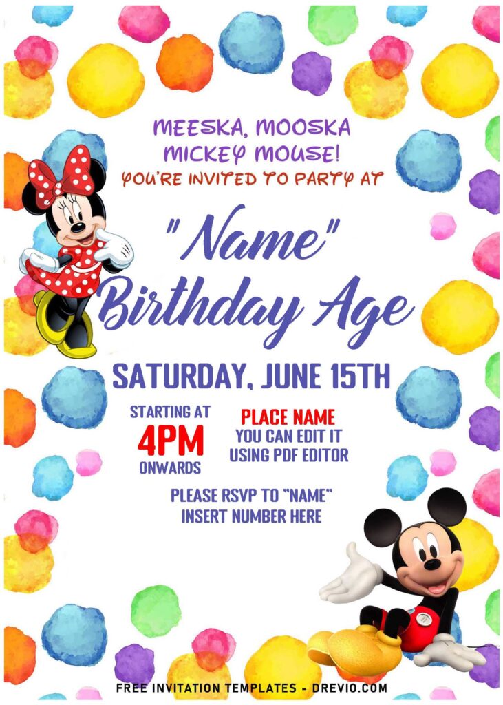 Invitation Template of (Free Editable PDF) Colorful Mickey And Minnie Mouse Birthday Invitation Templates 1