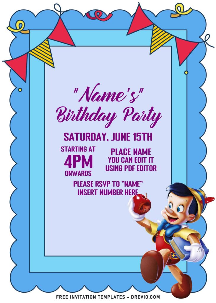 Invitation Template of (Free Editable PDF) Cheerful Pinocchio Birthday Invitation Templates 3