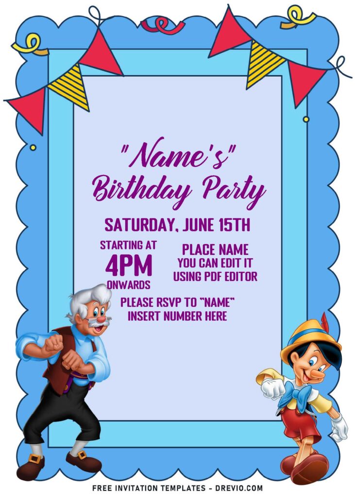 Invitation Template of (Free Editable PDF) Cheerful Pinocchio Birthday Invitation Templates 1