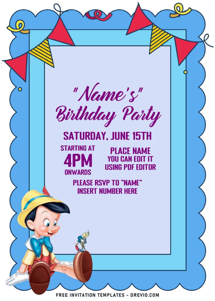 Invitation Template of (Free Editable PDF) Cheerful Pinocchio Birthday Invitation Templates 2