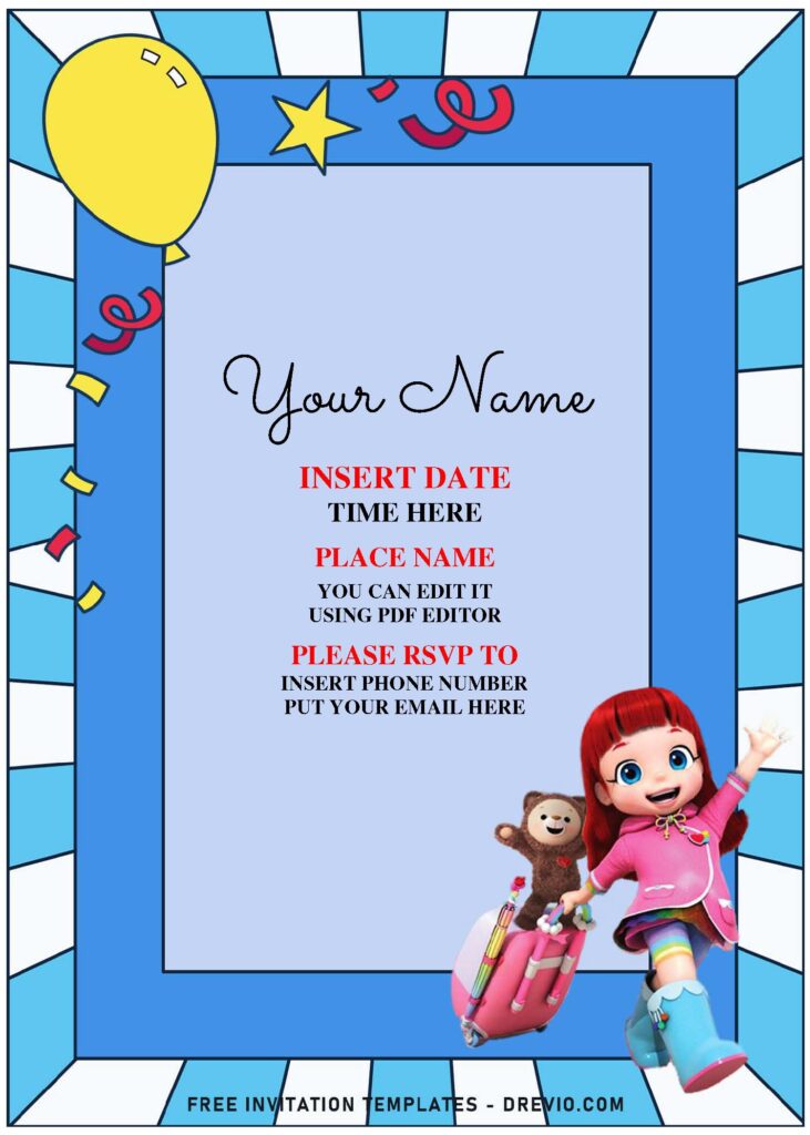 Invitation Template of (Free Editable PDF) Watercolor Cartoon Rainbow Ruby Birthday Invitation Templates 3