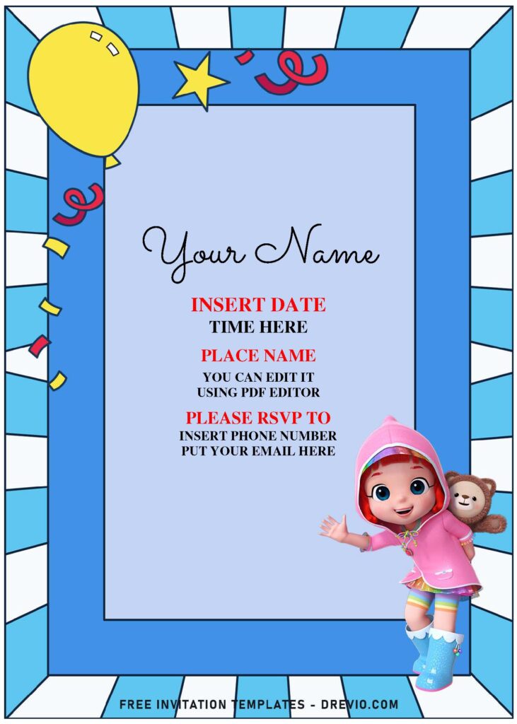 Invitation Template of (Free Editable PDF) Watercolor Cartoon Rainbow Ruby Birthday Invitation Templates 2