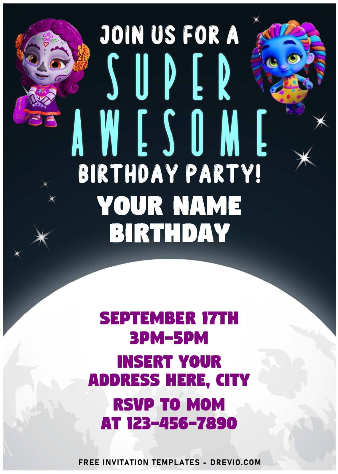 (Free Editable PDF) Spooky Super Monster Birthday Invitation Templates with sparkling twinkle stars