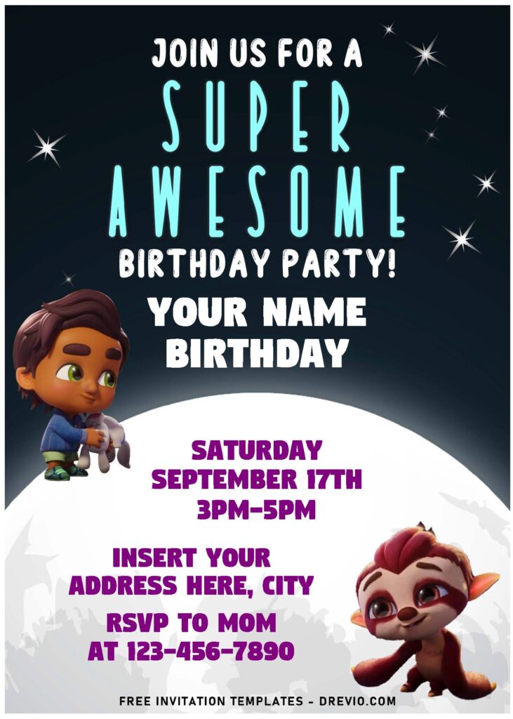 (Free Editable PDF) Spooky Super Monster Birthday Invitation Templates with moon background