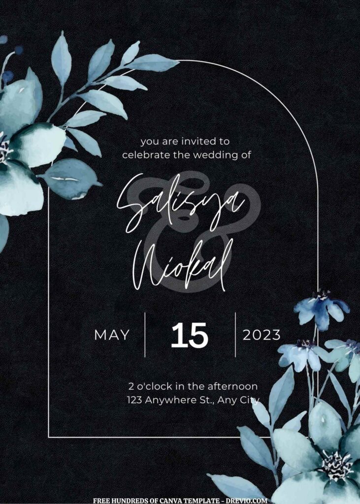 Invitation Template of (Free) 11+ Blue Floral Arrangement Grain Textured Canva Wedding Invitation Templates 1