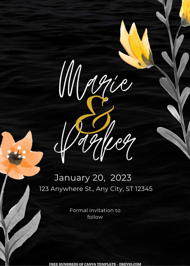 Invitation Template of (Free) 11+ Sea Background Yellow Tropical Floral Canva Wedding Invitation Templates 1