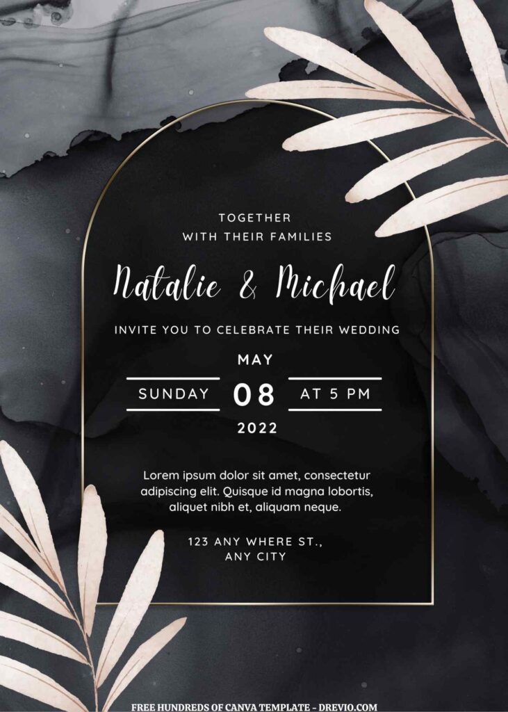 Invitation Template of (Free) 8+ Marble Watercolor Black Gold Line Frame Canva Wedding Invitation Templates 1