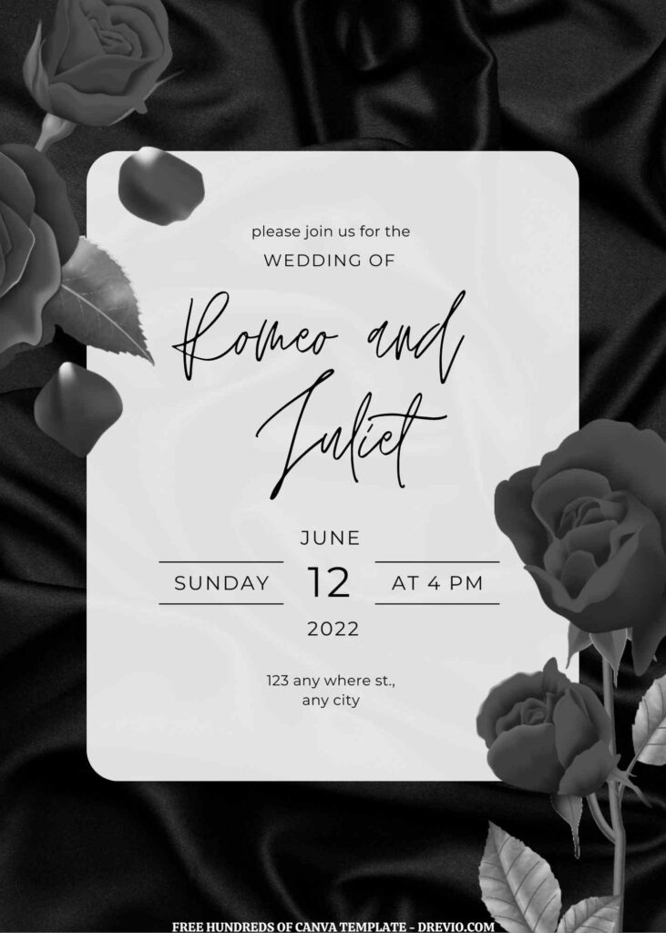 Invitation Template of (Free) 7+ Black Cloth Rose Black White Canva Wedding Invitation Templates 1