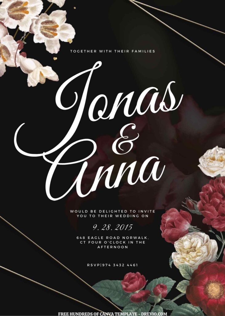 Invitation Template of (Free) 8+ Red White Roses Floral Canva Wedding Invitation Templates 1