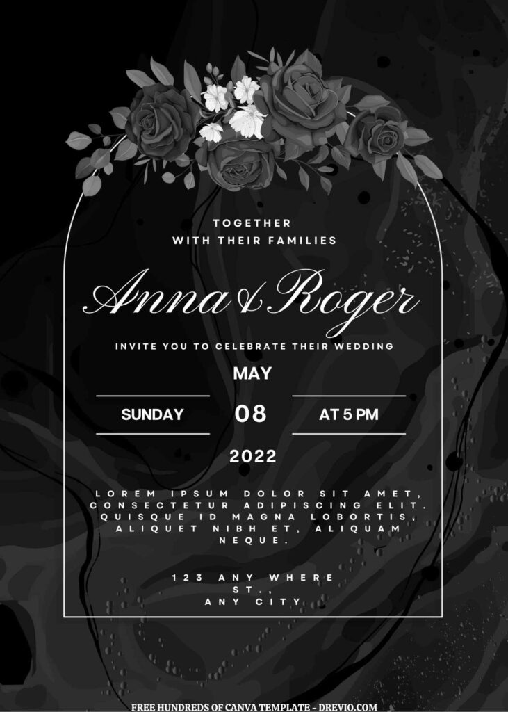 Invitation Template of (Free) 8+ Watercolor Roses Monochrome Canva Wedding Invitation Templates 1