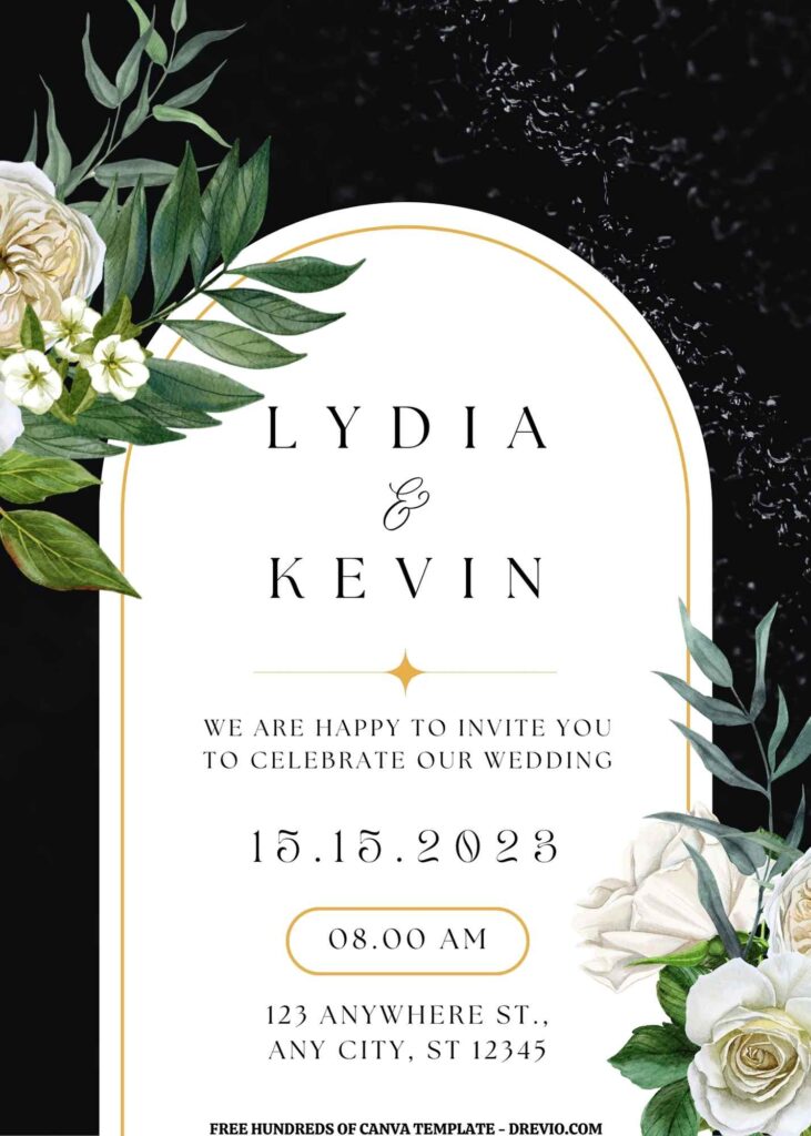 Invitation Template of (Free) 9+ Two Corner Ellipse Frame White Realistic Floral Canva Wedding Invitation Templates 1