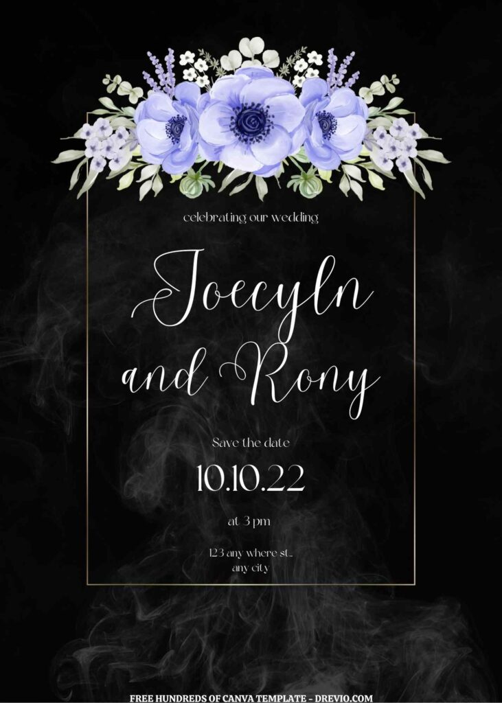 Invitation Template of (Free) 10+ Blue Floral Smoke And Black Background Canva Wedding Invitation Templates 10