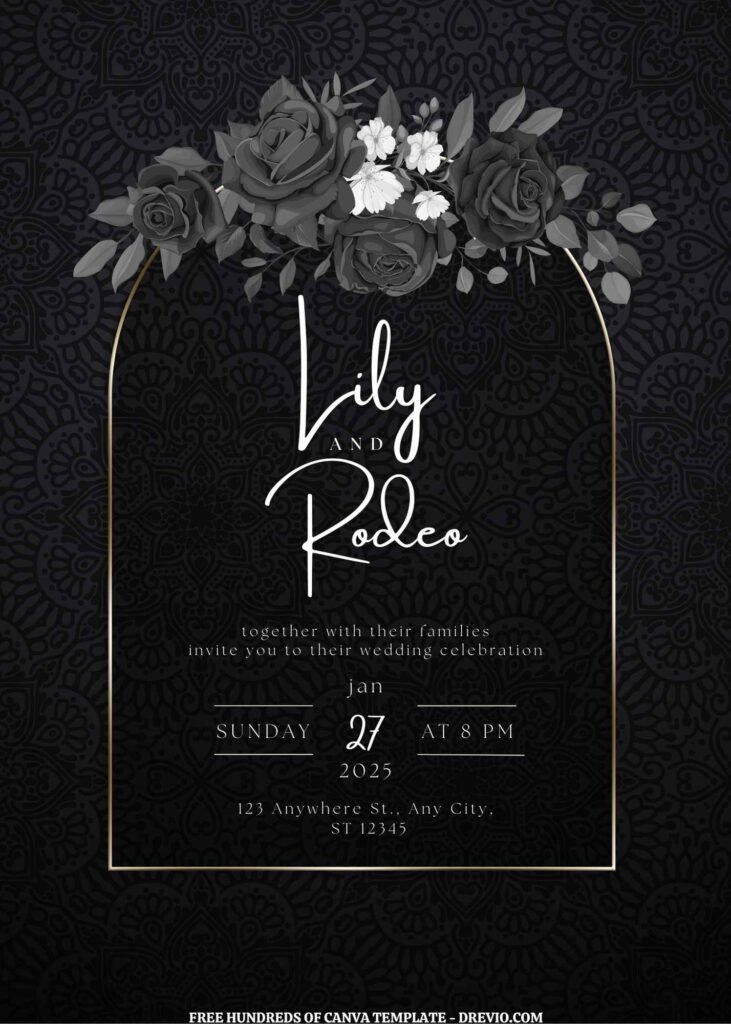 Invitation Template of (Free) 10+ Luxury Rose Black And White Canva Wedding Invitation Templates 1