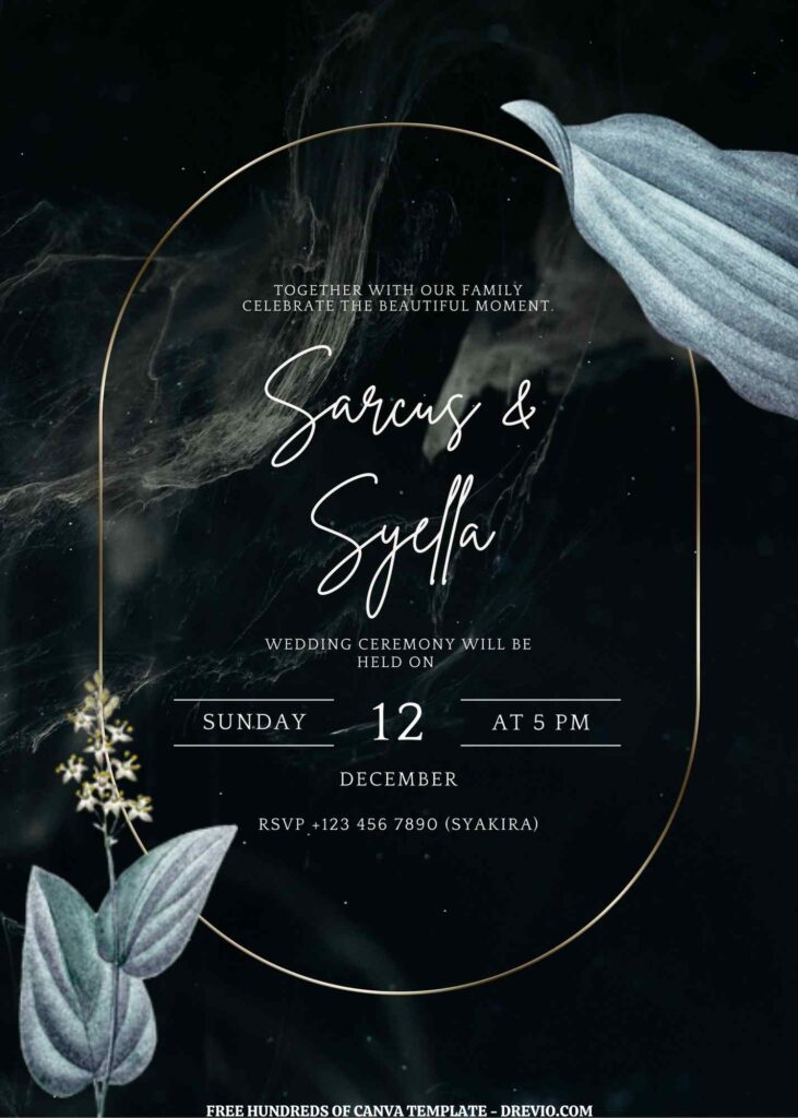 Invitation Template of (Free) 10+ Marble Dark Green & Blue Leaf Canva Wedding Invitation Templates 1