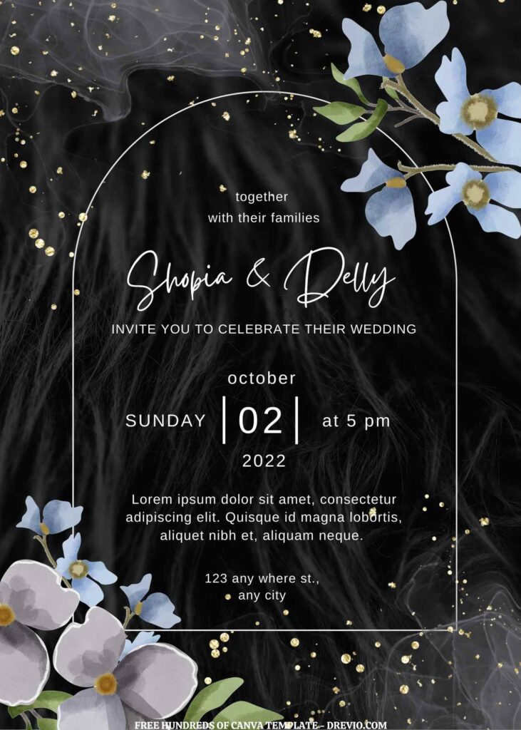 Invitation Template of (Free) 10+ Watercolor Blue And Grey Floral Canva Wedding Invitation Templates 1