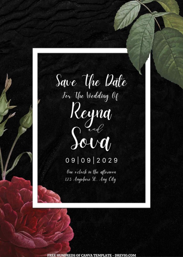 Invitation Template of (Free) 11+ Black Sand Background Roses Floral Canva Wedding Invitation Templates 1