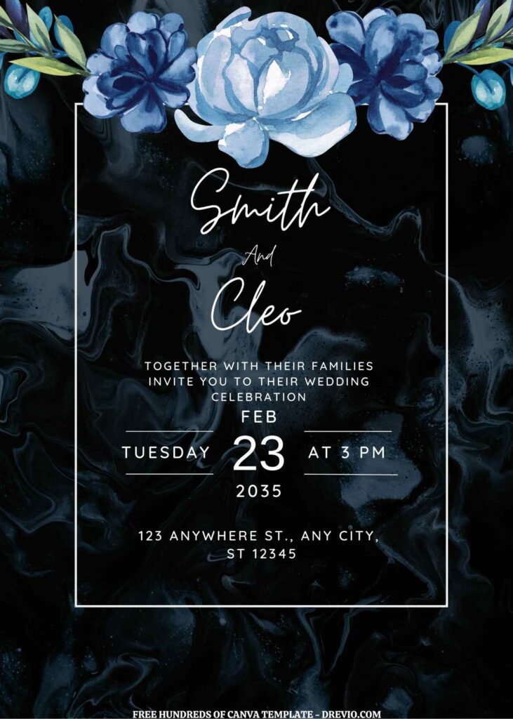 Invitation Template of (Free) 11+ Blue Fluid Watercolor Floral Canva Wedding Invitation Templates 1