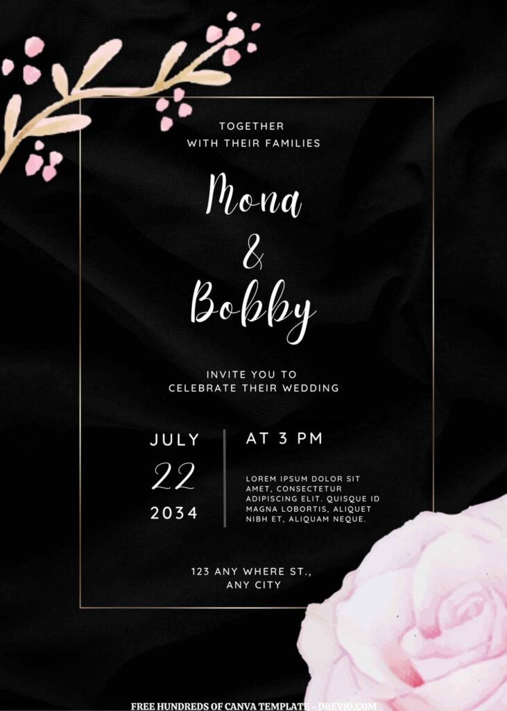 Invitation Template of (Free) 11+ Pink Floral Black Elegant Background Canva Wedding Invitation Templates 1