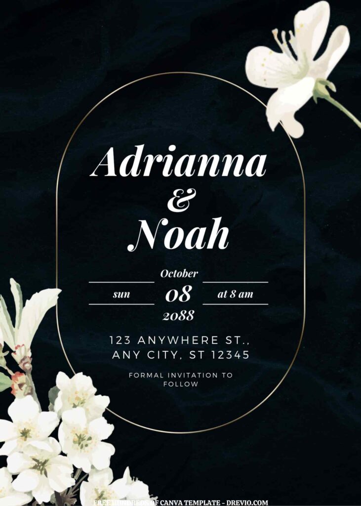 Invitation Template of (Free) 7+ Black Blue Texture Background White Floral Canva Wedding Invitation Templates 1