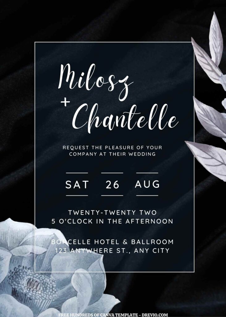 Invitation Template of (Free) 7+ Blue Purple Floral Fabric Black Canva Wedding Invitation Templates 1