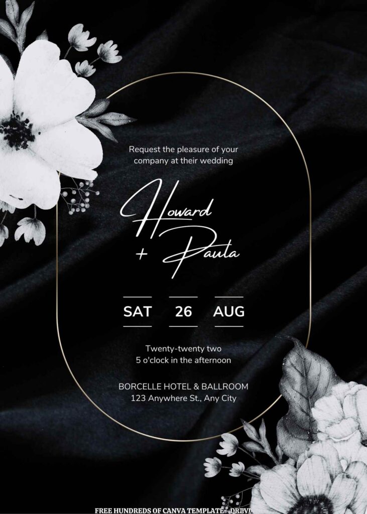 Invitation Template of (Free) 9+ Monochrome Floral Black Grey Background Canva Wedding Invitation Templates 1