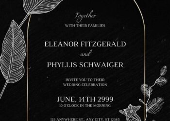 Invitation Template of (Free) 10+ Grey Leaf Black Background Canva Wedding Invitation Templates 2