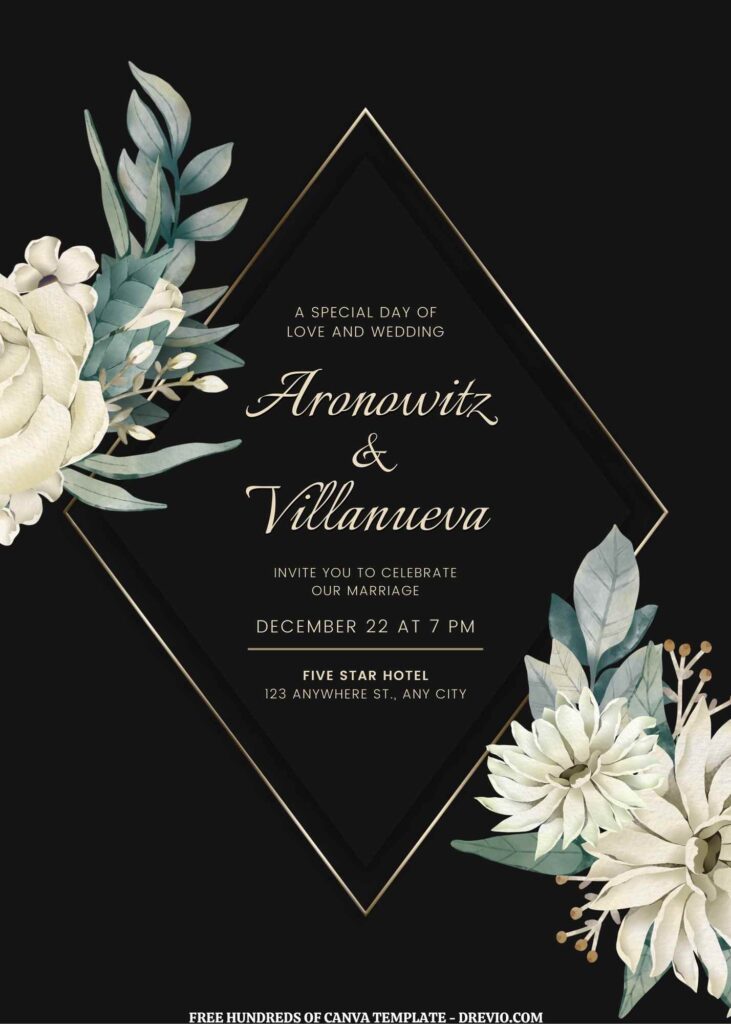 Invitation Template of (Free) 10+ White Rustic Watercolor Black Gold Frame Canva Wedding Invitation Templates 1