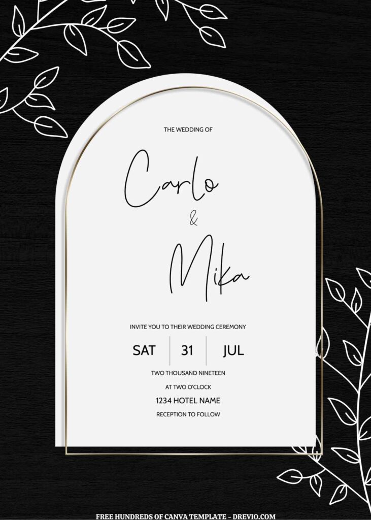 Invitation Template of (Free) 11+ Black Wood Background White Line Floral Canva Wedding Invitation Templates 1